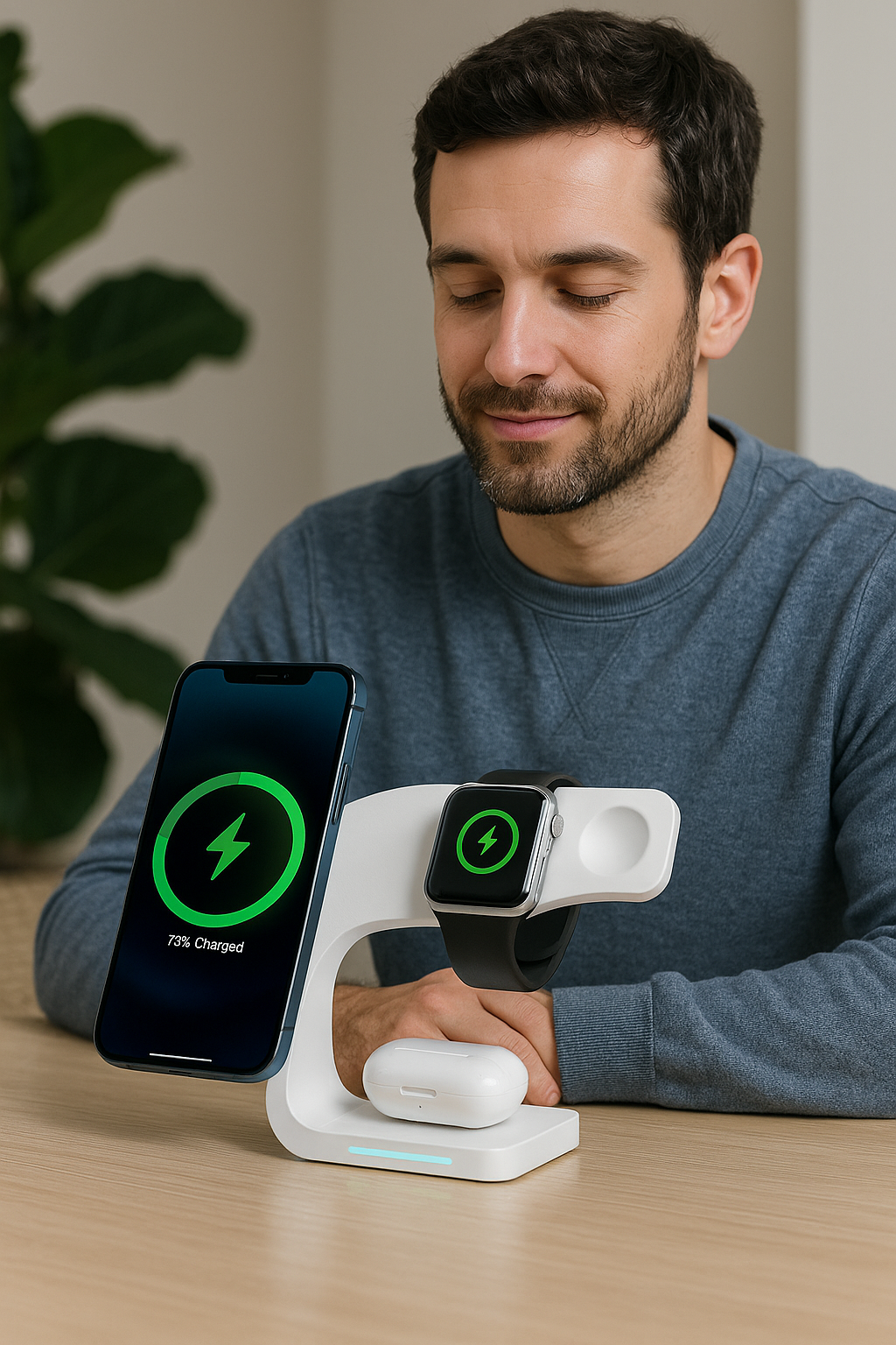 Support Charge Sans Fil Magnétique 15W - Station 3-en-1 iPhone Apple Watch AirPods