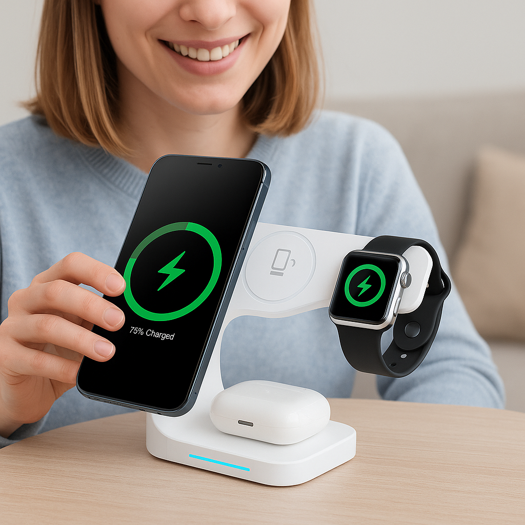 Support Charge Sans Fil Magnétique 15W - Station 3-en-1 iPhone Apple Watch AirPods