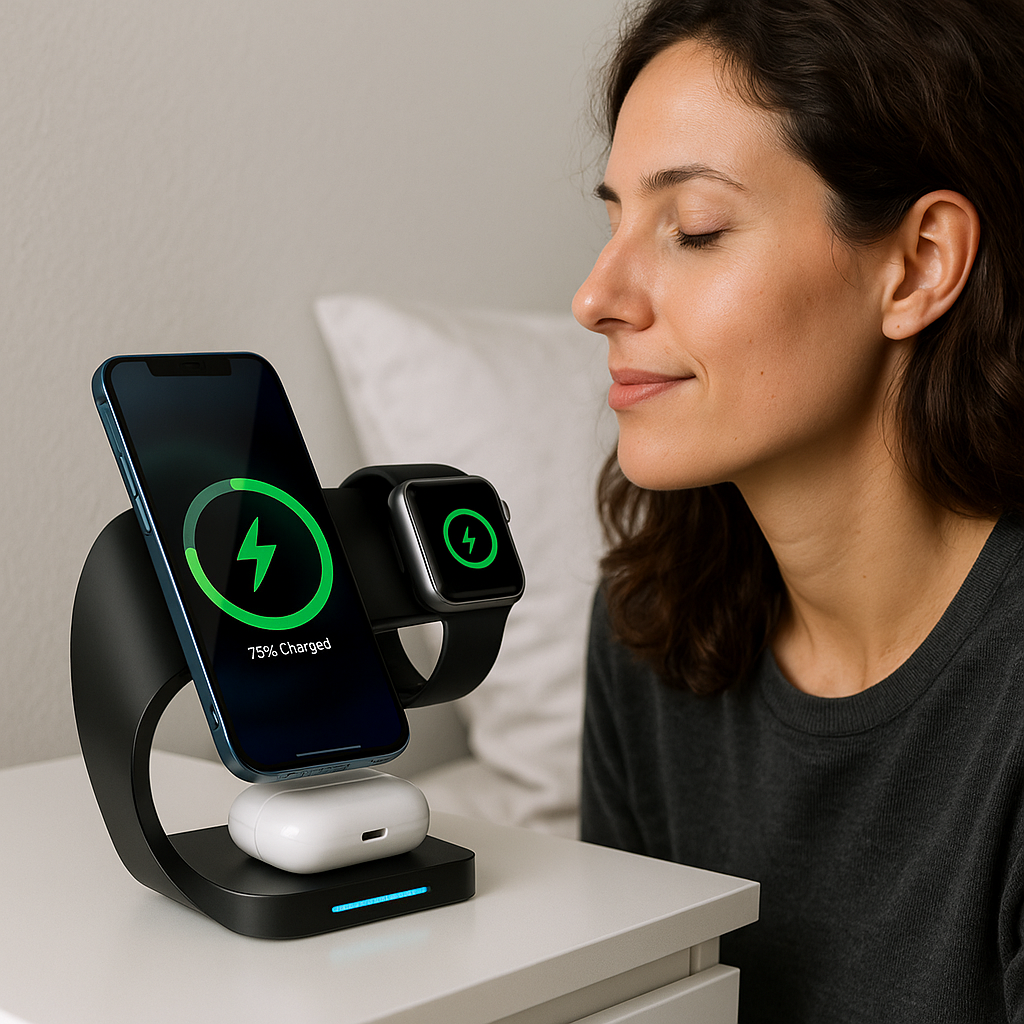 Support Charge Sans Fil Magnétique 15W - Station 3-en-1 iPhone Apple Watch AirPods