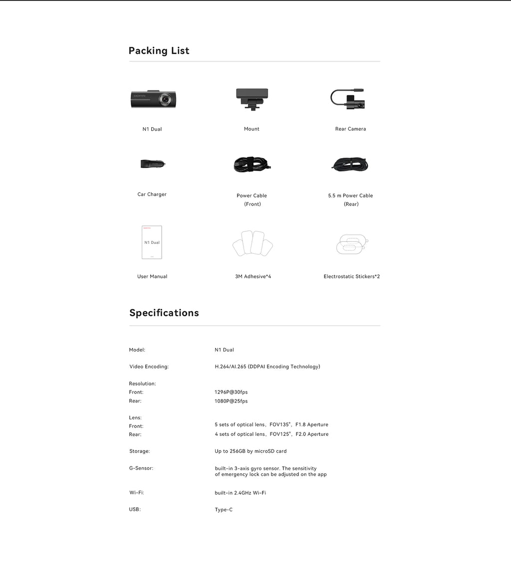 Câble alimentation USB DDPAI N1"
"Câble caméra arrière DDPAI N1 6 mètres