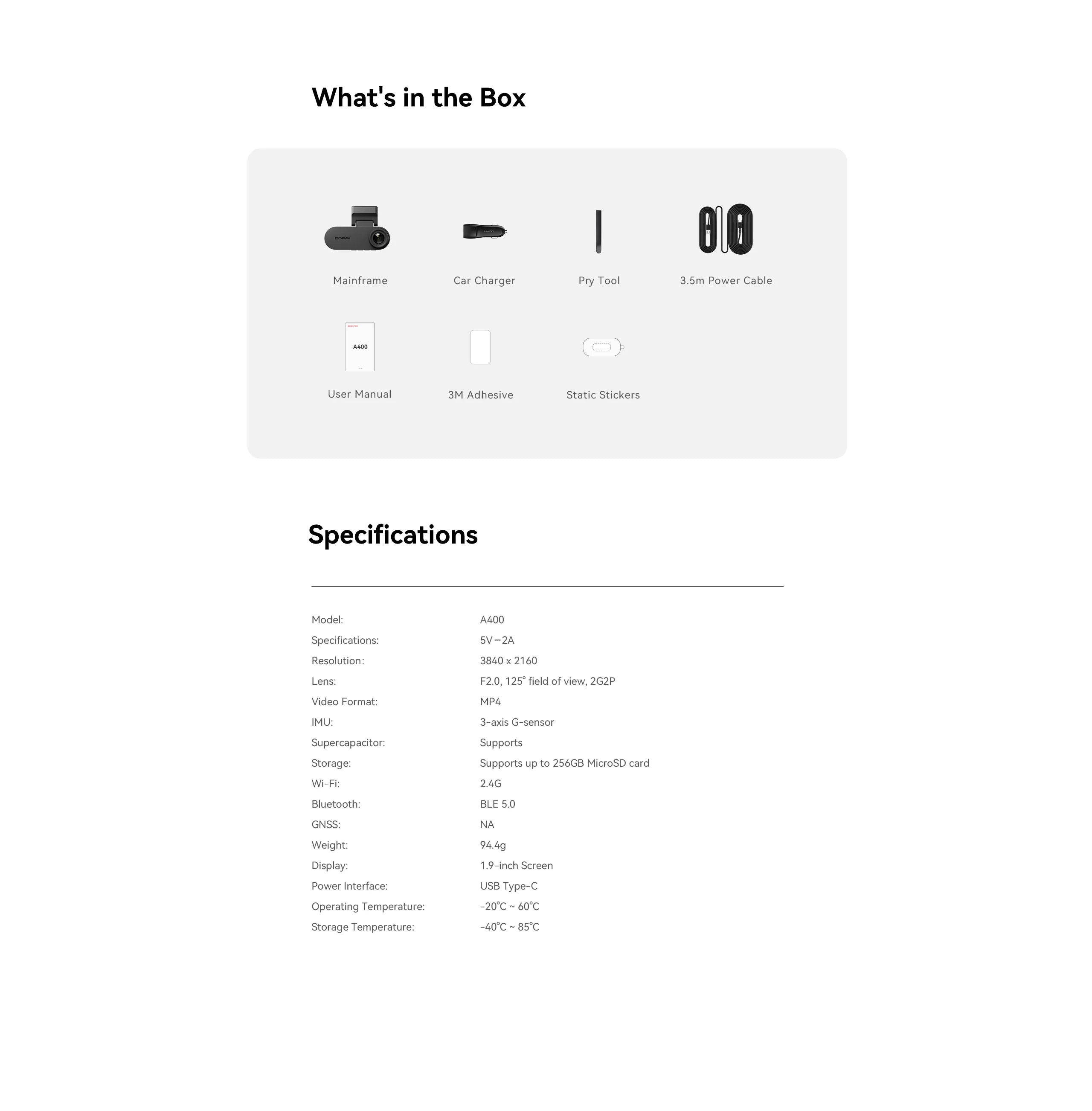 Dimensions caméra DDPAI N1 compacte