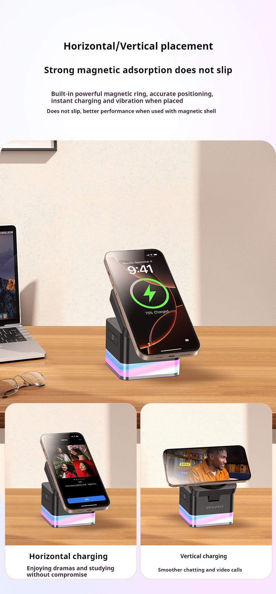 Premium 3-in-1 Wireless Charging Station - Modern Flat Design - Delivered only in Italy 🇮🇹 