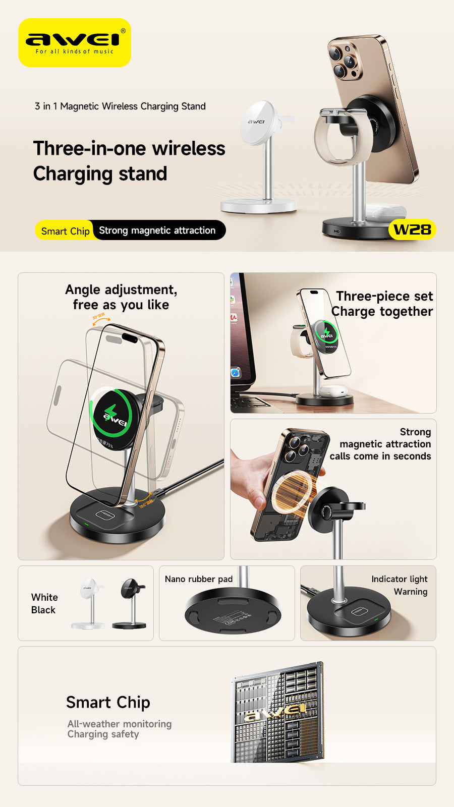Compact 3-in-1 Wireless Charging Station - iPhone, Apple Watch, AirPods - Delivered only in Italy 🇮🇹 