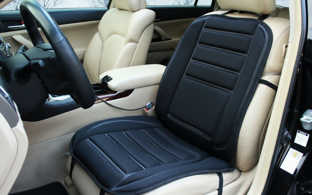 Coussin chauffant installé sur siège conducteur