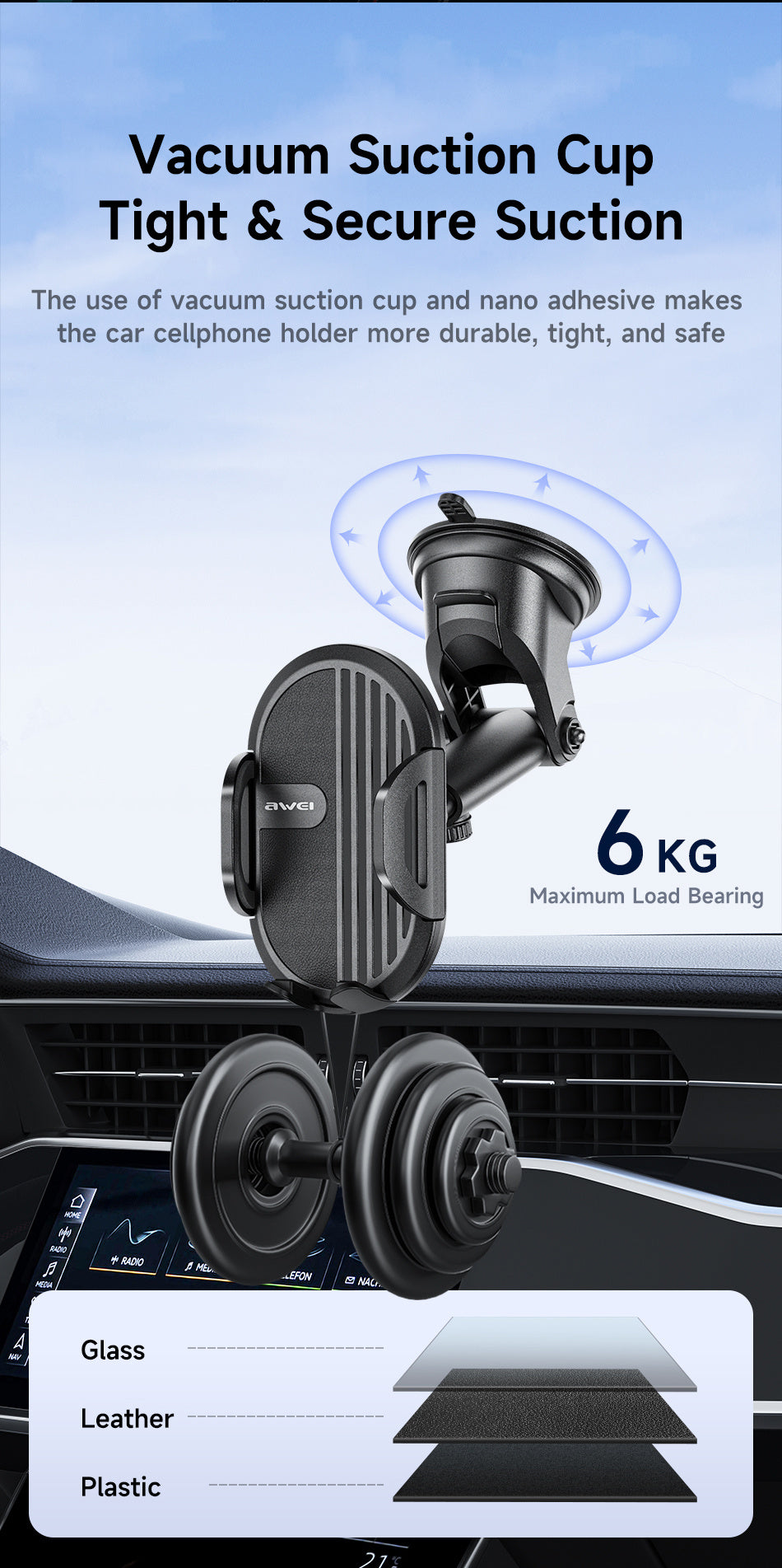Suction Cup Car Phone Holder - 360° Rotation - Delivered only in Italy 🇮🇹 