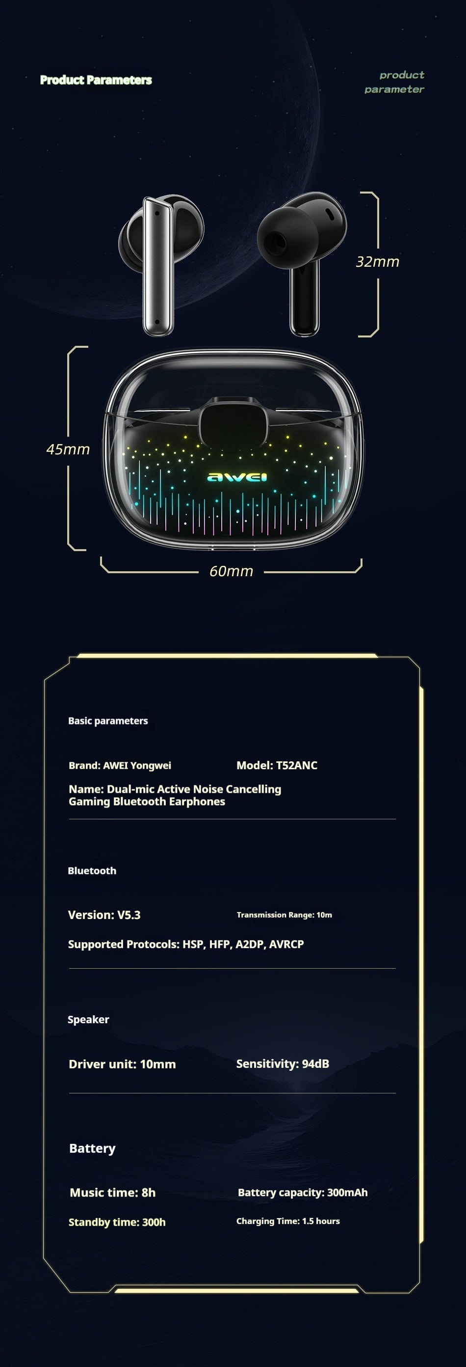 Cuffie Bluetooth da gioco AWEI Starry Sky - Consegna solo in Italia 🇮🇹 