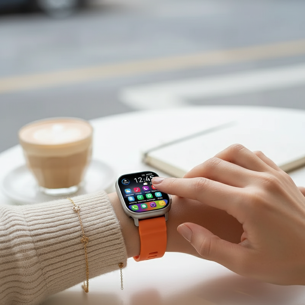 Femme portant la smartwatch T900 Ultra 2