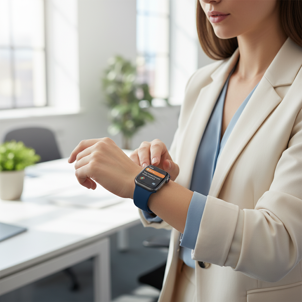 Femme professionnelle avec Apple Watch Series 7 Bleu