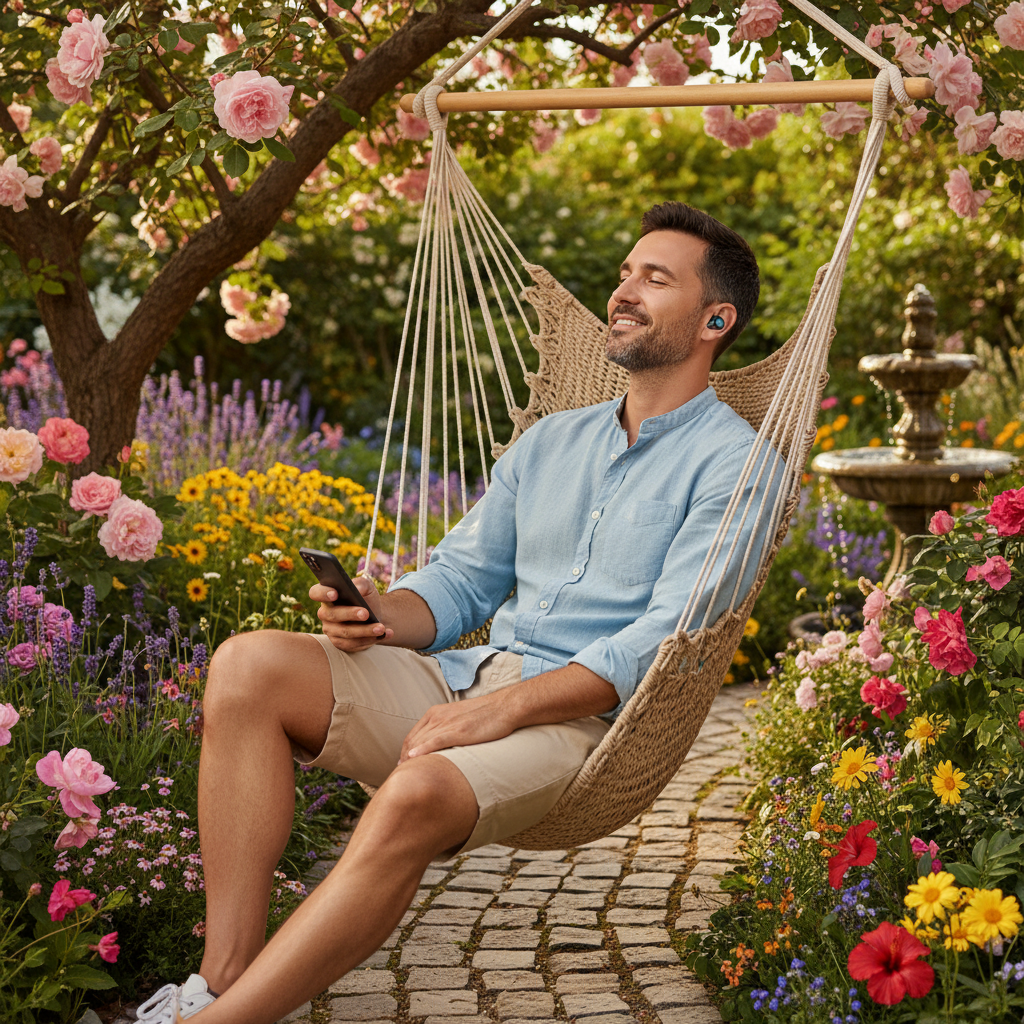 Homme dans un jardin avec les écouteurs AWEI noirs