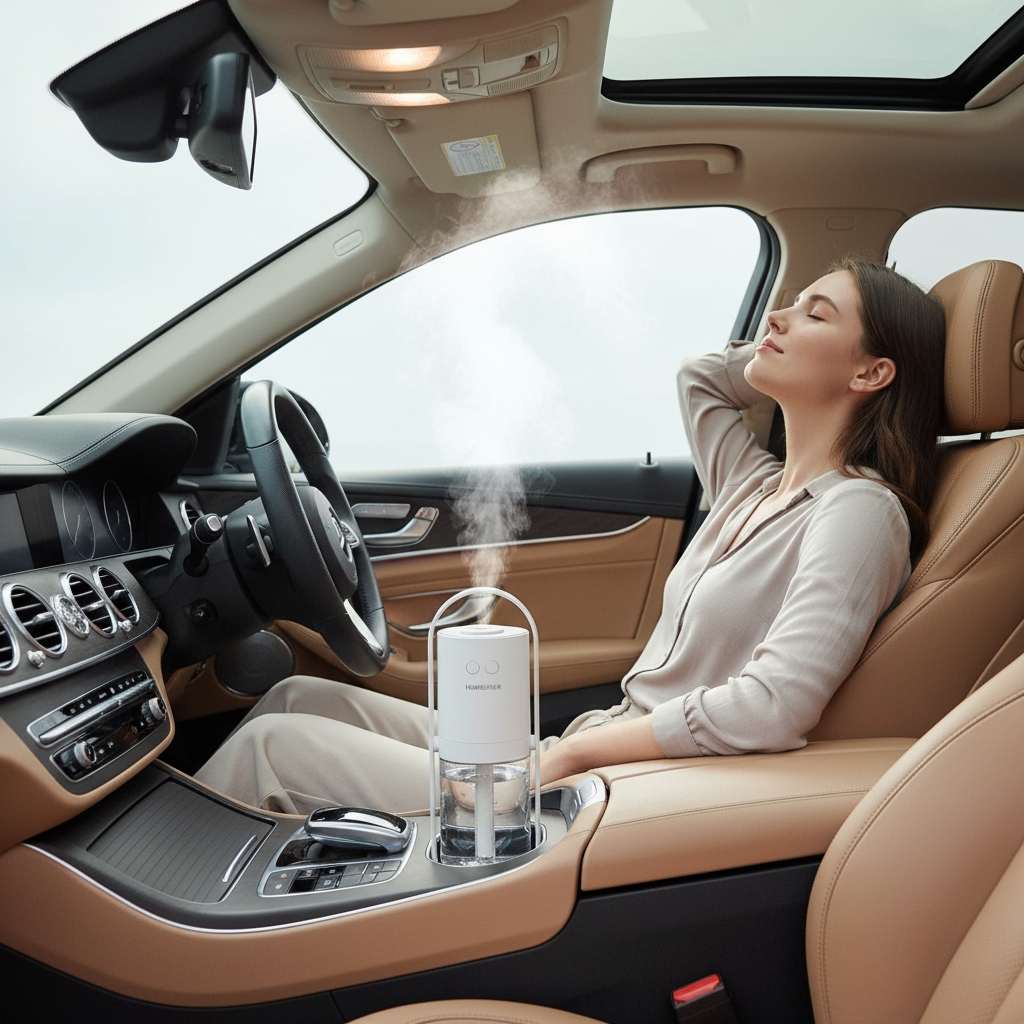 Humidificateur dans le porte-gobelet d'une voiture